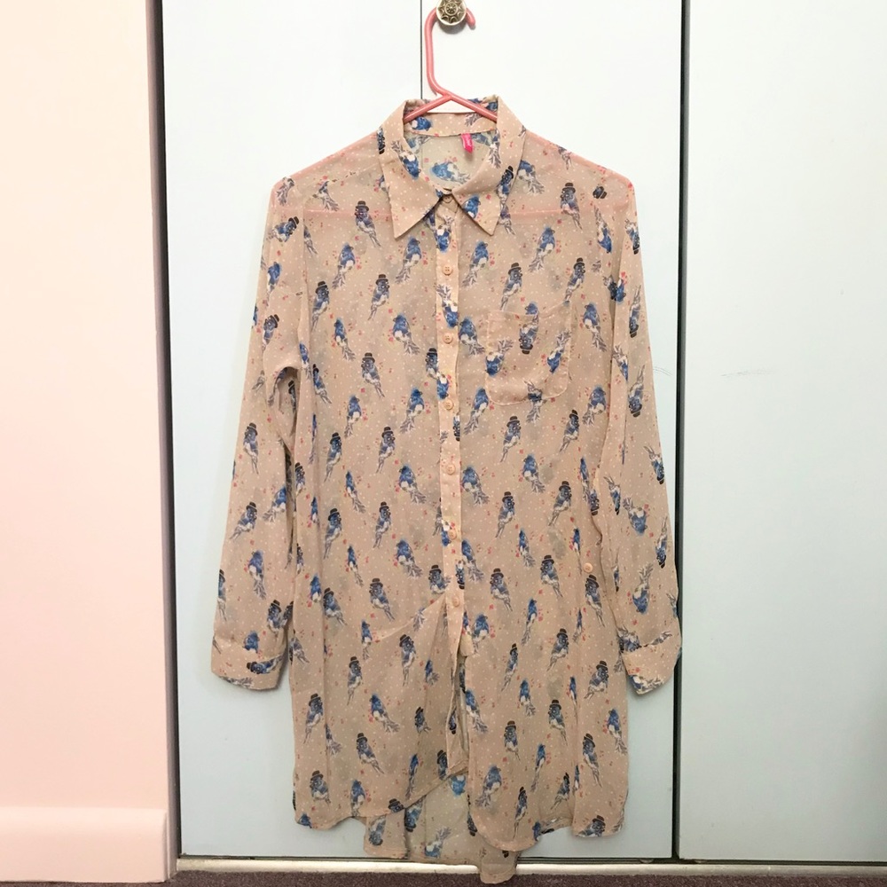 Pinkyotto Bird Pattern Asymmetrical Button Blouse - image 6